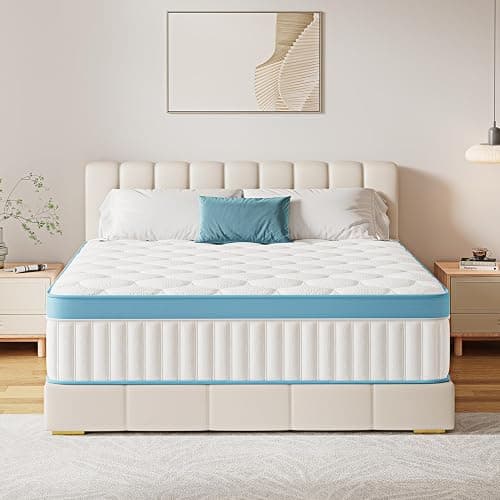 Mroreom Full Size Mattress, 12 Inch Hybrid Mattress in a Box – Memory Foam with Pocket Springs, Cooling Gel, Pressure Relief, Motion Isolation, CertiPUR-US Certified, Medium Firm,Blue - Image 1