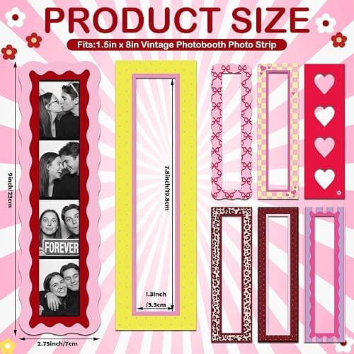 Tellegloww 8 Pcs Magnetic Photo Booth Strip Frame, Retro, 1.5 x 8 in | Vertical Holders for Fridge, Colorful Vintage Design Fits Strips, Refrigerator Decor, Display Photobooth Memories Easily thumbnail 3