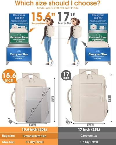 Capolo Travel Backpack for Women Men Waterproof Laptop Backpack Airlines Approved Carry On Backpack Bag Computer Bookbag for Business, Work, Traveling Fits 15.6 Inch Laptop(Beige) thumbnail 5