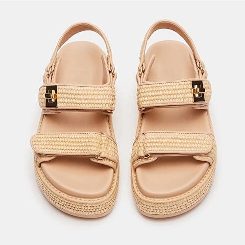 SOVANYOU Raffia Platform Wedge Sandals for Women Comfortable Summer Beach Sandals Open Toe Slingback Platform Sandals with Adjustable Double Buckle - 7 - Natural Raffia thumbnail 5