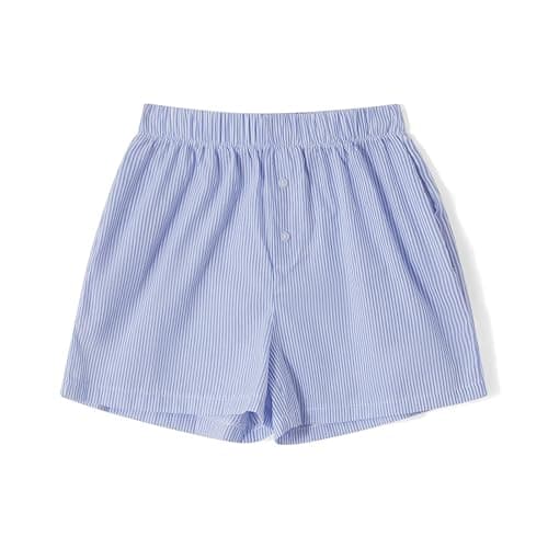 Seyurigaoka Women Striped Boxer Shorts Y2k Pinstriped Lounge Shorts Button Front Pajama Bottoms 2024 Summer Going Out Shorts thumbnail 5