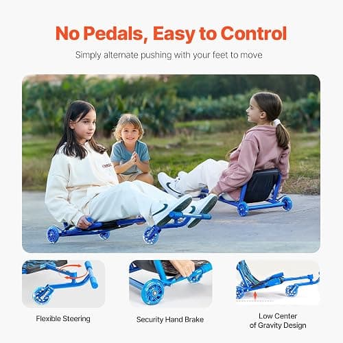 VEVOR Ride on Scooter, Load Capacity of 198 lbs, Swing Side-to-Side for Amazing Ride Powered by Zig-Zag Motion, Ride on Drifting Toy for Ages 10+, Rides on Any Hard Surface for Indoor & Outdoor, Blue thumbnail 8