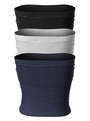 MixMatchy Women's 3 Pack Casual Summer Ruched Side Backless Double Layered Tube Top with Built in Shelf Bra thumbnail 3