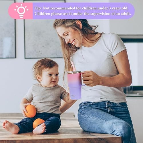 Sursip 24 oz Insulated Cup with Handle, Double Wall Vacuum Stainless Steel Tumbler with Straw and 2 Lids, For Cold/Hot Drinks, Coffee Travel Mug for Car/Home/Office/Party/Camping (Pink-1 Pack) thumbnail 6