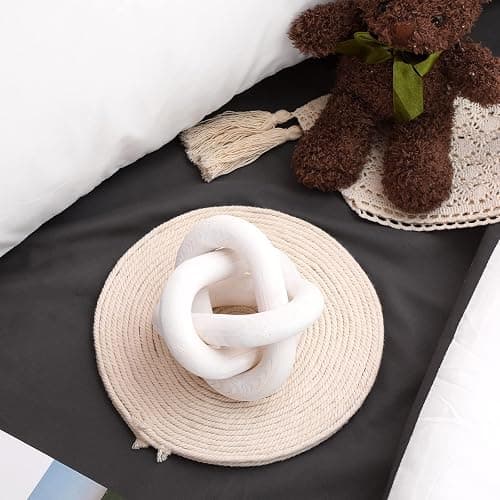 Yalikop 3 Link Wood Knot Decor - Hand Carved Coffee Table Decoration, Boho Chain Link Decor, Modern Shelf, Rustic Objects for Home Living Room Bedroom(White) thumbnail 2