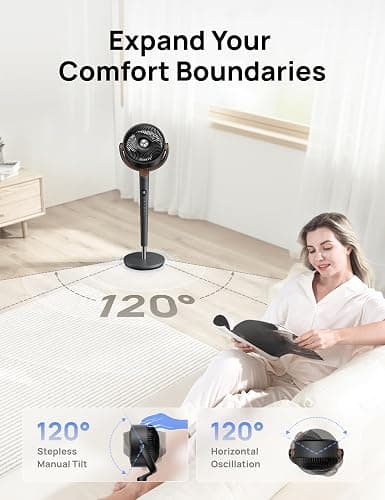 Dreo Fan for Bedroom, 120° Oscillating Standing Fans, Quiet Floor Fan with DC Motor, 100ft Pedestal Fans for Room, 9 Speeds, 4 modes, 20dB, 120° Manual Vertical, 37-42" Adjustable Height, 9H Timer thumbnail 5