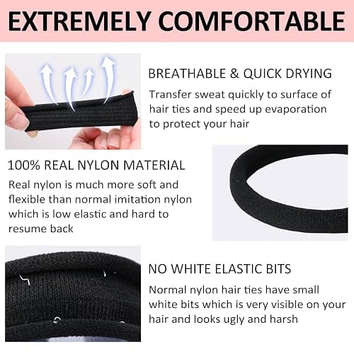 SUTHIA 120Pcs Large Black Nylon Hair Ties for Thick Curly Hair No Damage, Big Soft Cloth Hair Elastic Bands & Seamless Stretchy Fabric Ponytail Holders for Women Girls, Perfect for Updos & Braids thumbnail 4