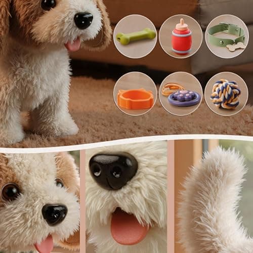 Wuffy Robot Dog, Robot Dogs Realistic, Interactive Walking Plush Toy Dog, Leash Remote Plush Toy Puppy with Touch Barking, Wags-Tail, Tongue Licking, Sing, Battery Powered (Batteries Not Included） thumbnail 7