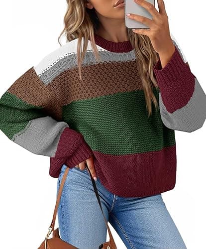 Saodimallsu Womens Color Block Cropped Sweaters 2025 Winter Trendy Casual Oversized Y2k Going Out Striped Pullover Tops - Image 1
