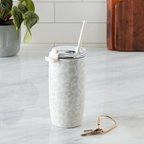 Simple Modern Travel Coffee Mug Tumbler with Flip Lid | Reusable Insulated Stainless Steel Cold Brew Iced Coffee Cup Thermos | Gifts for Women Men Him Her | Voyager Collection | 16oz | Cream Leopard thumbnail 2