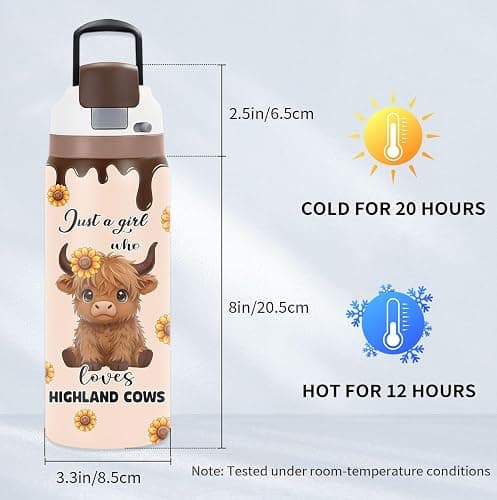 Cow Gifts for Women, 32oz Water Bottle with Handle for Girl Friend | Tumbler with 2-in-1 Leak Proof Lid for Outdoor Sports, Christmas Thanksgiving Birthday Gift for Her Wife Daughter thumbnail 2