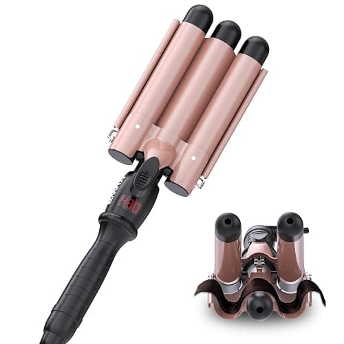 kuwa Crimper Hair Tool, 15 Variable Temperature with LCD Display Hair Crimper, Waver Hair Tool,3 Barrel Curling Iron, hairCrimper for Women,Long-Lasting Natural Tight Waves - Image 1