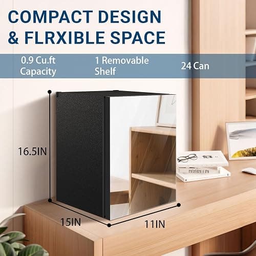 Erivess 24 Cans/0.9 Cubic Feet Beverage Refrigerator Cooler and Skincare Mini Fridge with Mirrored Front Door & Temperature Control, Countertop Small Fridge for Soda, Beer and Cosmetics, Skincare thumbnail 2