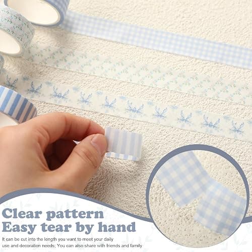 YooNotee 12 Rolls Watercolor Floral Washi Tape Set 15 mm Vintage Flower Decorative Masking Tape for Spring Arts DIY Craft Scrapbook Journal Supplies Gift Wrapping(Dusty Blue,Rose and Hydrangea) thumbnail 4