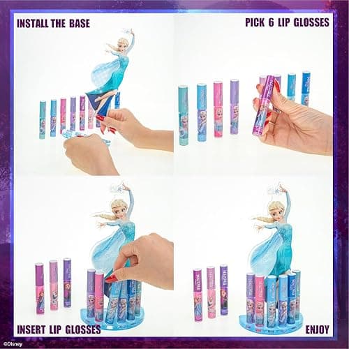 Townley Girl Disney Frozen Elsa Lip Gloss with Acrylic Stand for Storage and Display, Plant Based Lip Gloss, Perfect for Parties, Sleepovers, Makeovers, Birthday Gift for Girls, Age 3 thumbnail 6