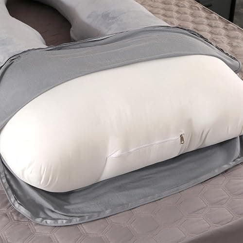 VASSVIO Pregnancy Pillow, U Shaped Maternity Pillow for Sleeping, Machine Washable Maternity & Body Pillows Full Body Support for Back, Legs, Belly, Hips for Pregnant Women 145x70cm (Grey) thumbnail 6