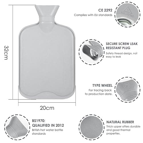 BOLEi Hot Water Bottle with Luxury Cosy Faux Fur Cover,2L Leakproof Large Hot Water Bag for Neck,Shoulder,Hand Feet Warmer,Gifts for Women,Men(Grey) thumbnail 2