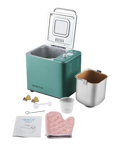 Neretva Bread Maker, 20-IN-1 2LB Bread Machine Dual Heater Bread Maker Machine Automatic with Nonstick Ceramic Pan, 15H Timer & 1H Keep Warm Set, Low Noise, Stainless Steel Breadmaker Recipe-Green thumbnail 8