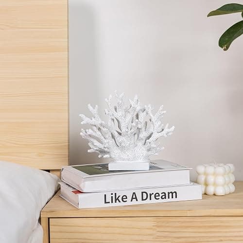 Elegondrar 5.8" H White Coral Decor, Resin Coral Statue, Nautical Decorations for Home, Bedroom, Bathroom, Living Room, Beach/Coastal/Ocean Themed Cabinet Shelf Tabletop Decor thumbnail 8