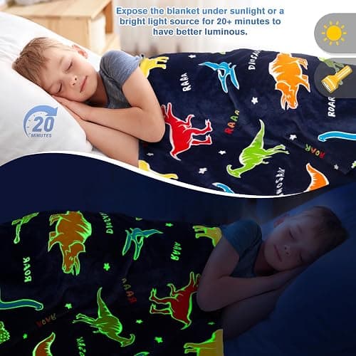 Dinosaur Gifts Toys for Boys Girls - Glow in The Dark Dino Blanket Best Christmas Birthday Valentines Easter Presents for Kids Age 1 2 3 4 5 6 7 8 9 10 Year Old Child Teen Toddler Soft Throw 50"x60" thumbnail 5