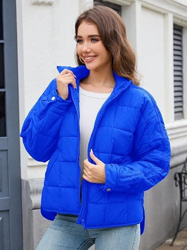 Muchpow Women's Lightweight Down Coat Long Sleeve Full Zipper Oversized Packable Short Puffer Jackets thumbnail 5