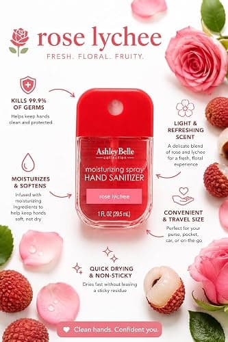 AshleyBelle Moisturizing Spray Hand Sanitizer Variety Pack – White Tea Blossom, Blueberry Freesia & Rose Lychee – Travel Size Pocket Hand Sanitizer Spray, 1 FL OZ (29.5 mL) Each thumbnail 3