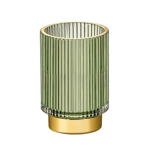 LEICURACE Makeup Brush Holder Organizer,Toothbrush Holders,Desk Pen Pencil Holder,Multifunctional Vintage Glass Brush Cup（L/Green/A3-6-US） - Image 1