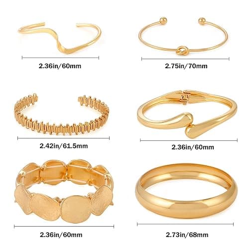 ILGANT Gold Bangle Bracelets for Women Gold Plated Chunky Cuff Bangle Bracelet Stackable Multi Layer Bangles Fashion Jewelry Set thumbnail 4