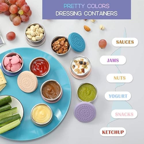 [8 Pack] Salad Dressing Container To Go, 2.4oz Small Condiment Containers with Leakproof Silicone Lids, Reusable Stainless Steel Sauce Cups for Lunch Bento Box, Picnic and Travel thumbnail 4