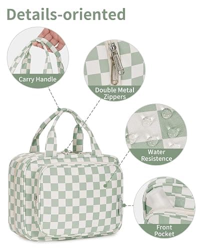 Narwey Checkered Hanging Travel Toiletry Bag for Women Wash Bag Cosmetics Makeup Bag Organizer for Travel Size Accessories(Checkerboard Mint Green (Medium)) thumbnail 8