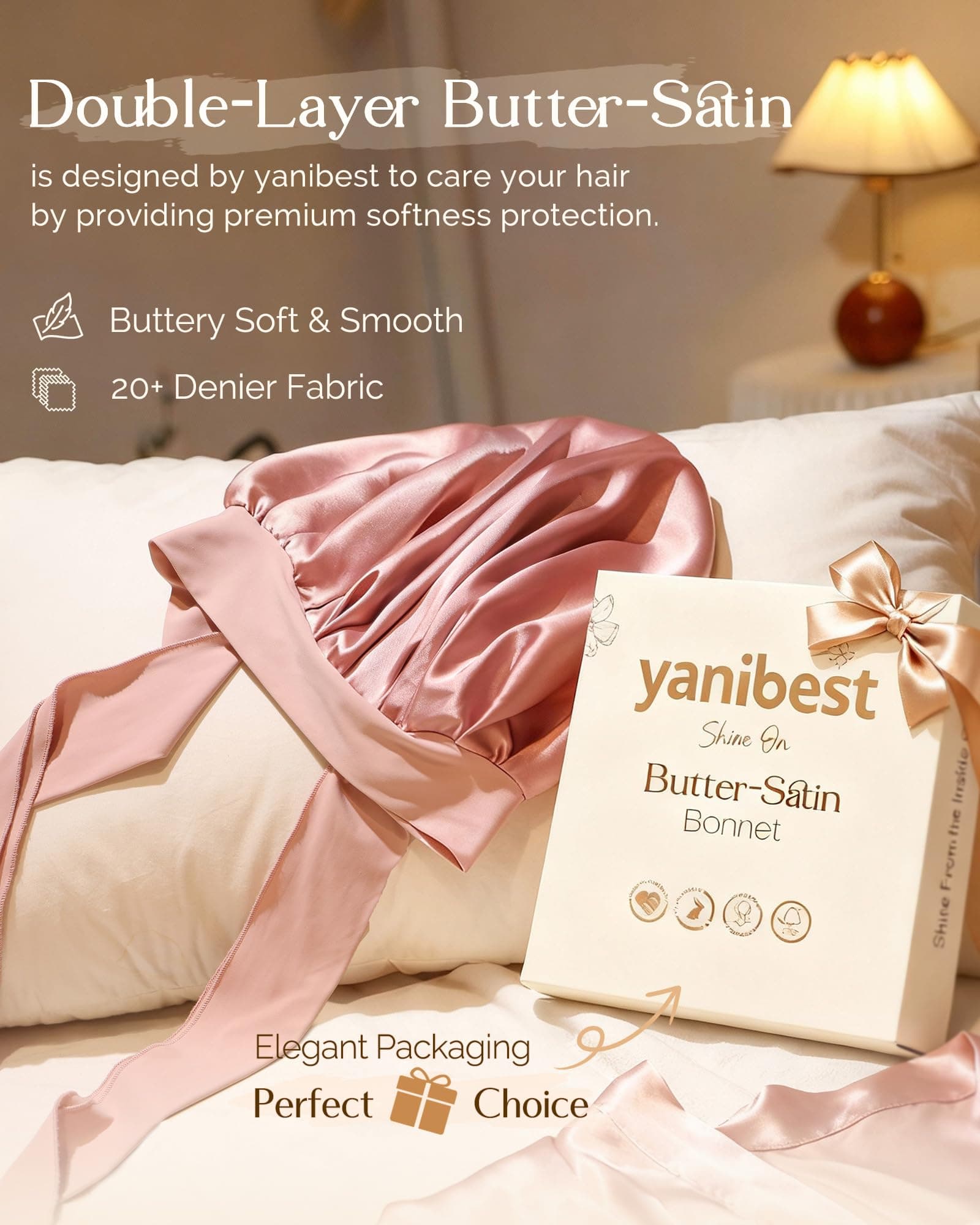 YANIBEST Silk Bonnet for Sleeping Women Adjustable Double Layer Satin Bonnet Reduce Friction Prevent Frizz Natural Curly Hair thumbnail 2