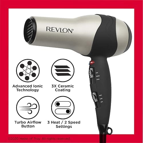 REVLON Turbo Hair Dryer with Advanced Ionic Technology, Ceramic Coating | Turbo Heat and Cold Shot Features, 1875 Watts for Fast Drying and Shine (Silver) thumbnail 4