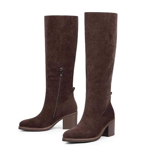 QIY Knee High Boots Women Chunky Heel Rounded Toe Tall Boots Women Block High Heel Fall Long Boots thumbnail 6