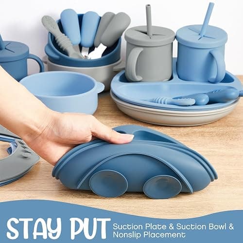Yinder 24 Pack Silicone Baby Feeding Set Baby LED Weaning Set, Ocean | for Babies 6+ Months, Suction Plate Bowl, Adjustable Bib, Snack Cup Straw, Soft Spoon Fork, Baby Mealtime, Self Feeding thumbnail 5