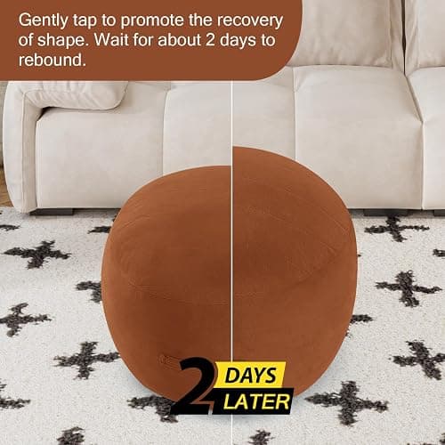 MeMoreCool Round Stuffed Pouf Ottoman Foot Rest, Floor Pouf Foot Stool with Soft Foam Chunk Filling, Small Round Ottoman Footstool Circle Footrest for Living Room, Coffee thumbnail 7