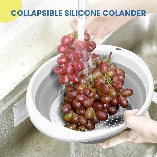 HOMESHOPA Oval Collapsible Silicone Colander, Foldable Kitchen Food Strainer, Food Grade Silicone Drain Basket for Draining Pasta, Fruits, Vegetable, Space-Saving & BPA Free thumbnail 6
