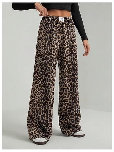 GORGLITTER Women's Leopard Cheetah Print Pants Wide Leg Elastic High Waisted Baggy Sweatpants thumbnail 4