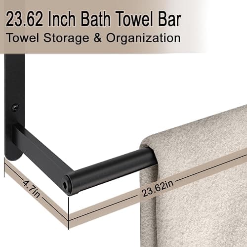 VOTZAAQ Towel Racks for Bathroom, 24 in Black Towel Shelf with Double Towel Bar, 3 Tier Stainless Steel Towel Storage, Bath Towel Holder Wall Mounted for Lavatory Organizer Decor RV Camping thumbnail 8