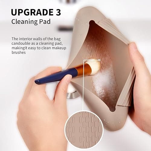 AGIKET Silicone Makeup Brush Holder Travel Cosmetic Bag：Soft Portable Cosmetic Face Brushes Holder with Upgrade Anti-Fall Out Magnetic Closure, Large Travel Makeup Brush Case - Walnut thumbnail 4