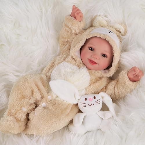 BABESIDE Reborn Baby Doll Clothes Set for 17-22 Inch Baby Dolls | Cute Bear Style Baby Doll Clothes with Hat, Khaki Baby Doll Accessories for Realistic Baby Dolls Girls & Boys thumbnail 2