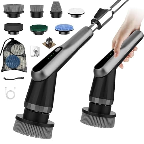 WKY-Electric Spin Scrubber - Upgraded 10-in-1 IPX7 Waterproof Shower Scrubber, Retractable Handle & 2-Speed for Toilet, Bathroom, Bathtub, Tile Floors - Image 1