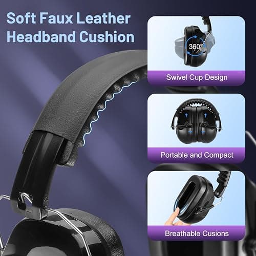 2 Pack 34dB Noise Canceling Headphones For Shooting, Hearing Protection Earmuffs, Ear Protection Headphones, Thickened Headband Ear Muffs For Noise Reduction For Shooting, Construction,Mowing thumbnail 3