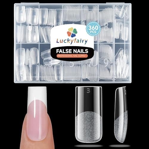 Luckyfairy Medium Square Nail Tips, 360pcs Soft Gel Pre-Shaped Acrylic Fake Nails, Half Matte Full Cover Clear Gelly Press on Flase Nail Tips for Extension Nail Manicure Home DIY 12 Sizes Gelly Tips - Image 1