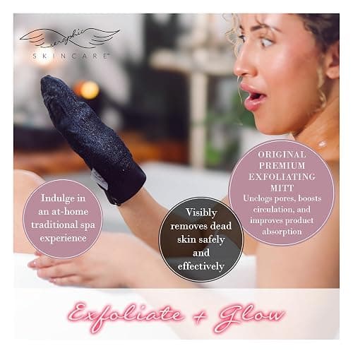 Seraphic Skincare Original Premium Exfoliating Mitt for Body (2pc) – 100% Vegan Viscose Traditional Body Scrub Glove Kessa Korean Washcloth – Body Exfoliator for Self-Tan Removal & Keratosis Pilaris thumbnail 2