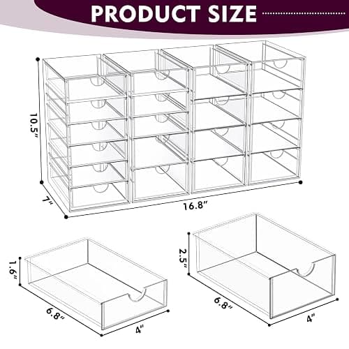 YFXCVSL Acrylic Makeup Organizer with 19 Drawers, 4 Pack Clear Storage Drawers, Bathroom Makeup Organizer for Palettes, Cosmetic, and Beauty Supplies,Ideal for Vanity, Cabinet,Desk Organization thumbnail 3