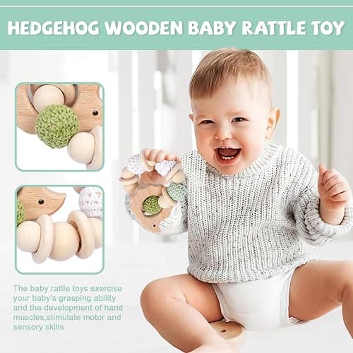 6 Pieces Toy Set- Wooden Baby Toys for Babies 0-6 Months,Wooden Toys for Babies Rattles with Bells,Wooden Rattles Push Car,Wood Rattle Toys Gifts for Boys Girls,Montessori Toys for Babies 0-6 Months thumbnail 4
