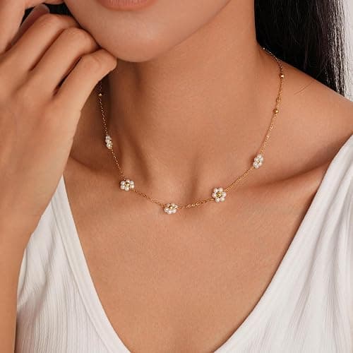 Ursteel Stocking Stuffers for Women Teen Girls, Dainty 14K-Gold-Plated Necklace for Women CZ Clover Butterfly Necklace Pearl Flower Station Necklaces for Women Teen Girl Christmas Gifts for Grandkids thumbnail 2