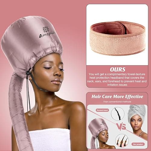 Bonnet Hood Hair Dryer Attachment - Soft, Adjustable Extra Large Bonnet Hair Dryer for Speeds Up Drying Time at Home, Easy to Use for Styling, Curling and Deep Conditioning (Pink) thumbnail 3