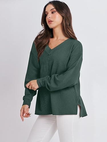 ANRABESS Oversized Long Sleeve Shirts for Women Off the Shoulder Sweatshirt Loose V Neck Tunic Tops High Low Sweater 2025 thumbnail 3