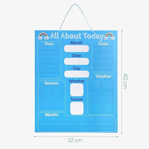 Navaris Kids Magnetic Calendar - Early Years Learning - Weather, Date, Month, Day, Season Educational Chart for Children - Kids Wall Board - Blue thumbnail 3